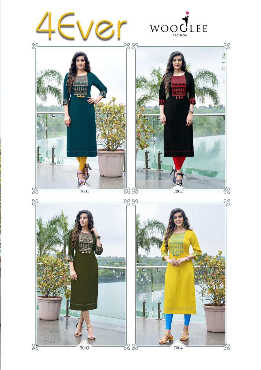 Wooglee 4Ever Ethnic Wear Nylone Viscose Neck Work Designer Kurti Collection
